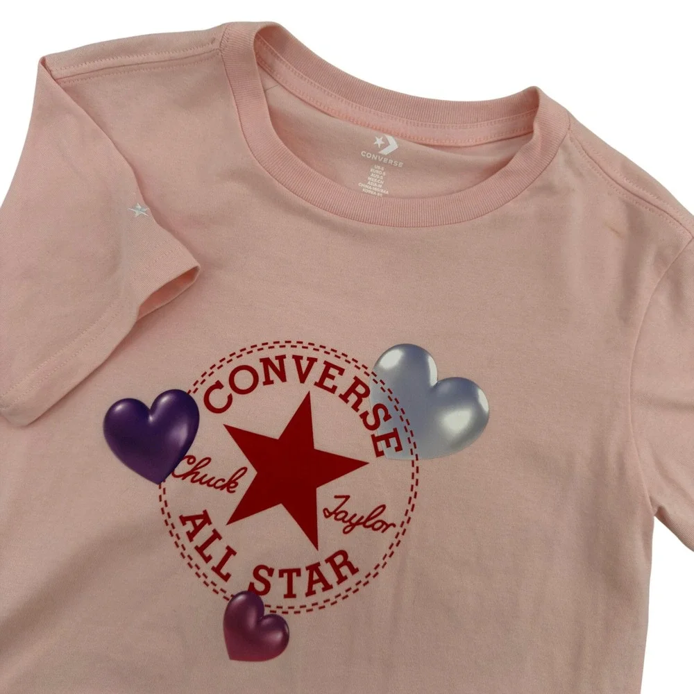 Converse All Star Chuck Taylor Hearts Graphic Tee Pink Womens Small